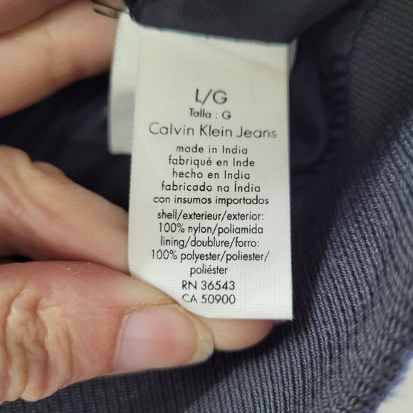 Calvin Klein Jeans Jacket Mens L Black Nylon Bomber Full Zip Zipper Pockets‎ - Picture 9 of 14